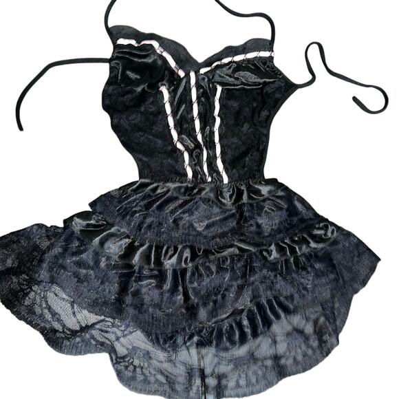 None and/or Unknown Other - Vintage black ruffle halter lingerie dress